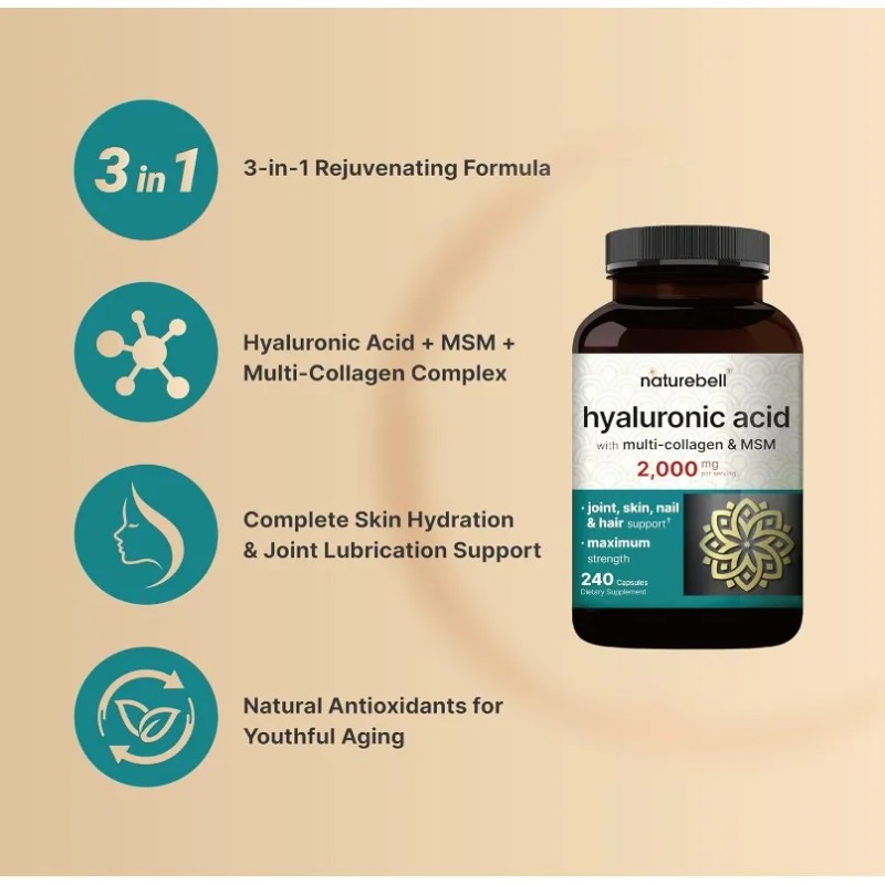 Ácido Hialuronico + Msm & Colágeno Múltiple 2000mg Americano Sabor