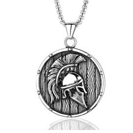 EENSYWEENSY Spartan Warrior Helmet Necklace, Roman Centurion Helmet Pendant, Stainless Steel Medieval Costume Accessory Gift Jewelry for Men