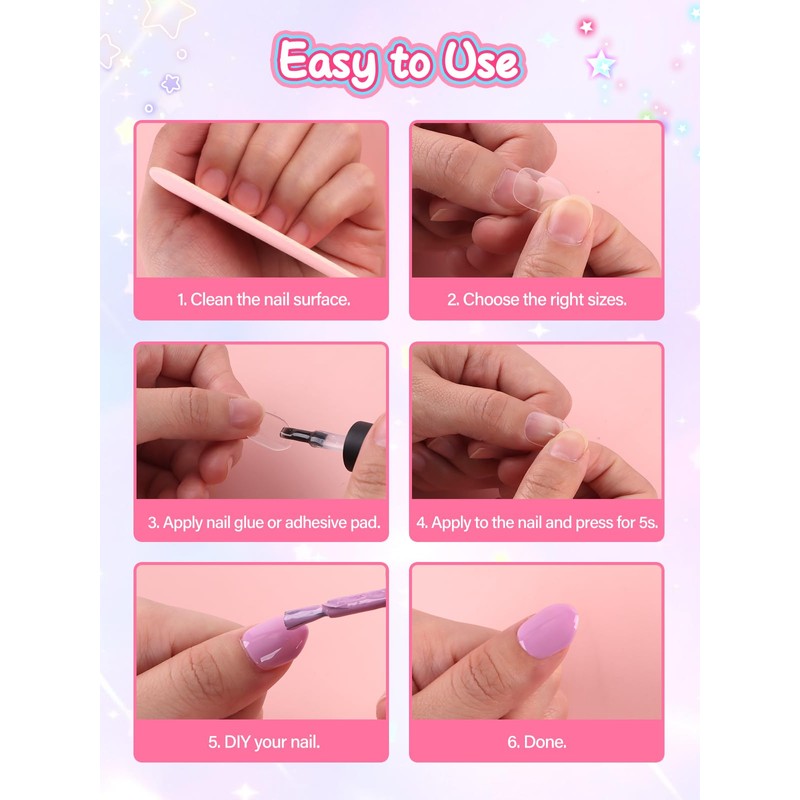 EBANKU Kids Fake Nails, 240PCS Short Almond Clear Nail Tips