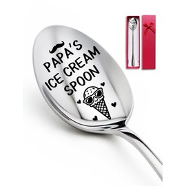 Advivio Funny Papa's Ice Cream Spoon, Engraved Stainless Steel Ice Cream & Dessert Cheese Spoon, Gift for Papa Dad Grandpa Men, Birthday Father’s Day Presents