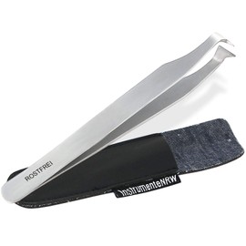 InstrumenteNrw Herringbone Tongs Stainless Steel Bone Tweezers with Fish Scaler Tip Premium Quality 11 cm with Case for Safe Storage 2 in 1