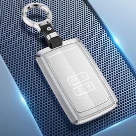QIULIFAN Key Cover for Renault Megane Clio Captur Kadjar Espace Dacia Duster 4 Buttons Aluminium Alloy Key Case with Key Ring for Renault Silver