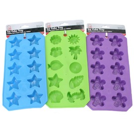 Chef Craft Select Plastic Shaped Ice Cube Tray Set, 8.75 inch 3 Piece Set, Blue/Green/Purple