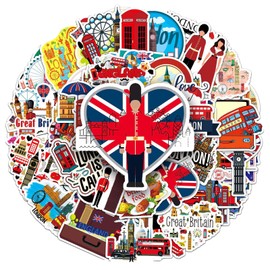 50 pieces London decorative London stickers, waterproof and non-marking, reusable London bus stickers for skateboards, suitcases, water bottles, computers, bicycles, guitar, helmet decoration (2)