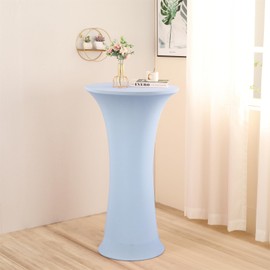 Rakila 2 Pack 24x43 Inch Light Blue Fitted Round Cocktail Tablecloth Spandex Stretch Table Cover for Party, Banquet, Wedding