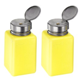 HARFINGTON 2pcs Solvent Alcohol Dispensers 180ml(6oz) Push Down Liquid Dispenser Pump Bottle with Sealing Stainless Steel Lid for Acetone Cleanser Polish Remover, Yellow