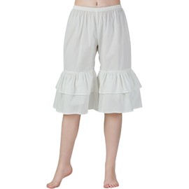 BEAUTELICATE Women Bloomers Ivory Cream 100% Cotton 2 Layer Ruffled Flounced Pants Pettipants