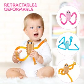 Ainiv Telescopic Suction Cup Oval Robot Toy, 3 Pieces Novel Kids Suction Cup Toys, Funny Fidget Toys, Pop Tubes Sensory Toys for Kids, Decompress Educational Sensory Toys for Kids & Adult