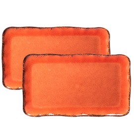 LEHAHA Melamine Serving Tray/Platters Set of 2, 17.5" x 10", 2-Piece Large Rectangular Melamine Platter Set for Serving Food, Orange