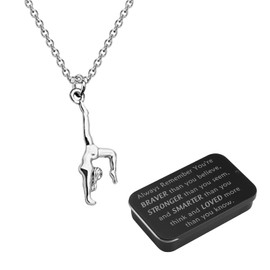 BNQL Gymnastics Necklace Gymnast Girls Gifts Gymnastics Pendant Necklace Inspirational Gymnast Team Gifts Gymnastics Jewelry with You Are Braver Stronger Smarter Than You Think Jewelry Box (gymnastics necklace)