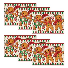 Artoid Mode Gingerbread Candy Cane Christmas Placemats Set of 6, 12x18 Inch Seasonal Table Mats for Party Kitchen Dining Decoration