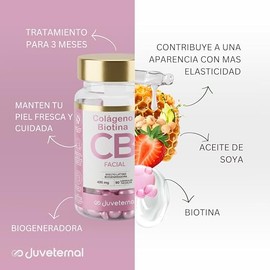 Juveternal Kit 6 Frascos Cápsulas Faciales Ácido Hialurónico + Colágeno Biotina + Vitamina C + Vitamina E + Biotina + Retinol, 90 cápsulas c/u, Efecto