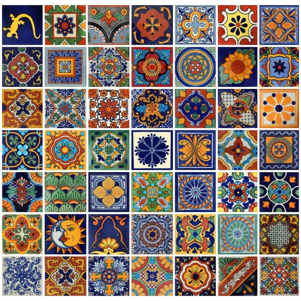 Box Of 100 Mexican Talavera Hand Made Ceramic Tiles Assorted 4' 50 D