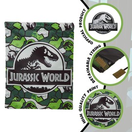 Jurassic World Children's Gym Bag, Backpack, Teenager Fabric Bag, Drawstring Bag for School Travel, Swimming Bag with Dino Print, Gifts for Children, Green (green camo)