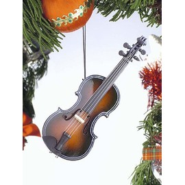 Dark Brown Fiddle Musical Instrument Ornament 5 Inches
