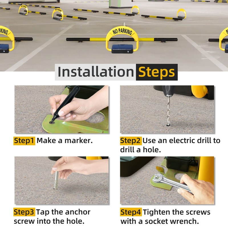 ORIENTOOLS Automatic Remote Control Parking Lock, Folding Parking Barrier Batteries