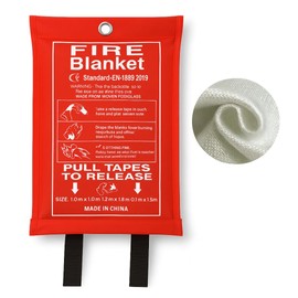 AAKSH555 | Emergency Fire Blanket 1m x 1m – Large Size with Quick Pull Tabs | 100% Fiberglass Safety Blanket in Soft Pouch for Kitchen, Home, Car, Camping, Office, Garage & BBQ