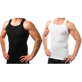 Different Touch 2 Pack Men's Tank Tops Square Cut Muscle Rib A-Shirts (3XL, Black & White)