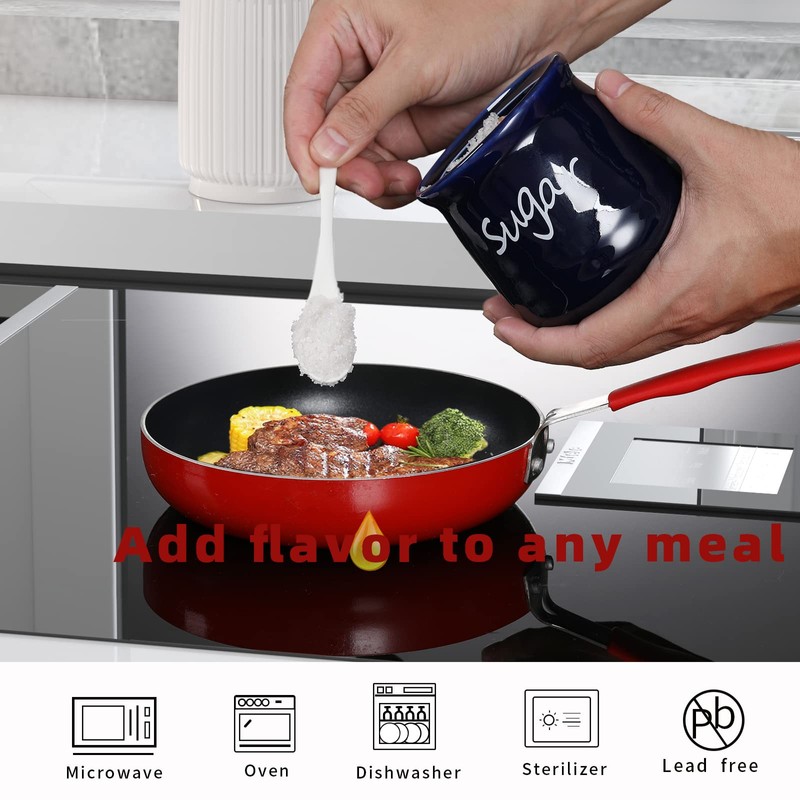 ONTUBE Ceramic Sugar Bowl with Lid and Spoon 12oz (Navy)