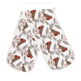 Thornback & Peel Robin and Holly Double Oven Glove, Cotton, Multicolour, 84 x 20 x 3 cm