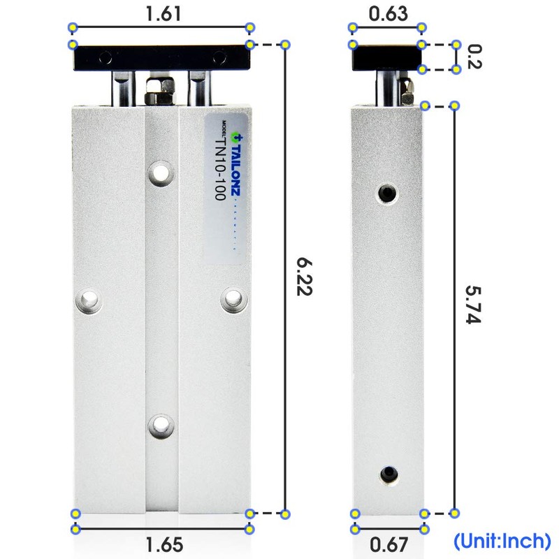 TAILONZ PNEUMATIC 10mm Bore 100mm Stroke Double-Rod Double-Acting Aluminum Pneumatic