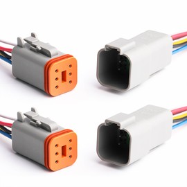 kuosbiu Deutsch DT 6 Pin Connector, 6 Way DT Automotive Waterproof Electrical Connector Male Female Plug Wiring Harness with 16AWG Cable Wire,for Car,Truck,Boats,LED Work Light（2 Pairs)