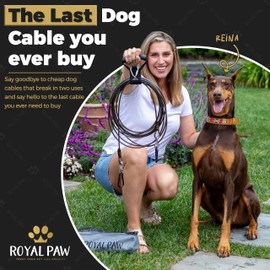 ROYAL-PAW Dog Tie Out Cable - Tie Out Cable for Dogs (up to 300 lbs) - Use Dog Tie-Outs & Stakes for Outside - Best Heavy Duty Dog Leash for Large Dogs (20ft - Black Onyx)