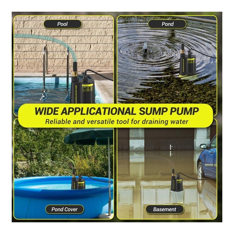PHLEX PRO Sump Pump 1/2HP Submersible Water Pump, 2650GPH Utility
