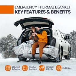 Yozxviu Emergency Blanket, Mylar Thermal Space Blanket for Survival Gear, 52" X 82", 4 Pack