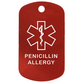 Penicillin Allergy Medical Alert ID Necklace with Red Tag, Pink Silencer, and 30'' USA Chain - 154 Color Choices
