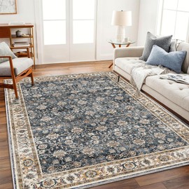 CHAMPLANT Area Rug 5'x7' Washable Rug Vintage Traditional Floor Cover Thin Retro Kitchen Indoor Distressed Non Slip Carpet for Living Room Bedroom Dining Room