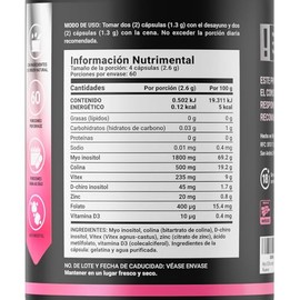 Myo y D Chiro Inositol 240 caps | Equilibrio Hormonal | 2600 mg por porción | Con Colina, Vitex, Metilfolato y Vitamina D3. Ingredientes Naturales. In