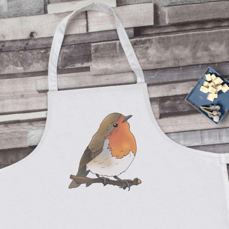 Azeeda 'Perched Robin Bird' Unisex Cooking Apron (AP00081642)