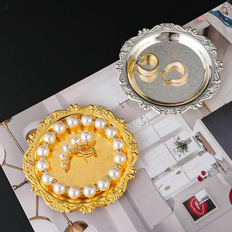 Vintage Trinket Dish Tray Holder, Embossed Design, Silver Tone