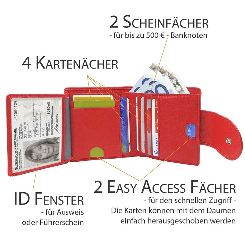 FreeHaveFun RFID Women's Leather Wallet Separate Coin Pocket, red, rfid