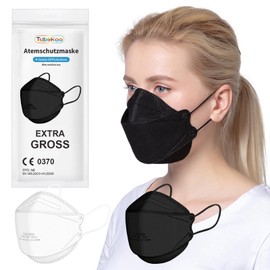 TubeRoo FFP2 Mask Large Black Fish Shape Pack of 15 Masks, CE Certified, Soft Ear Loops Bands, Respirator Mask