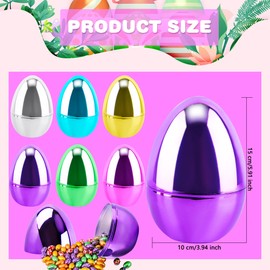 Haconba 6 Pack 6 Inch Large Metallic Easter Eggs Colorful Jumbo Shiny Fillable Easter Egg for Egg Hunt Game Basket Stuffers Easter Decoration, 6 Colors