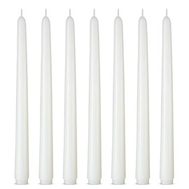 Set of 7 Unscented White Taper Candles, Dripless 10 Inch Tall Skinny Candlesticks for Home Party Table Decoration