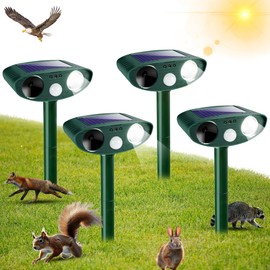 2025 Upgraded Solar Animal Repellent, 4 Pack Ultrasonic Animal Repeller Outdoor with Motion Sensor & Flash Light,Cat, Squirrel,Deer,Dog,Raccoon,Skunk,Rodent, Rabbit Repellent for Yard, Garden, Lawn