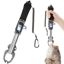 SANLIKE Fish Gripper with Digital Fish Scale 55LBS Stainless Steel Fish Lip Gripper Scale, HD Large Display, Waterproof & Saltwater-Resistant, 360 Degree Spinning Claws Professional Fish Holder Tool