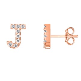 PAVOI 14K Rose Gold Plated Sterling Silver CZ Alphabet Letter Earrings | Initial Earrings for Girls | Letter J
