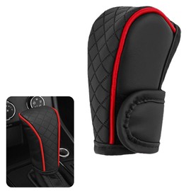 HHZL Car Shift Handle Transmission Knob Cover Accessories, Eco-Leather Car Shift Cover, Center Console Magic Tape Gear Lever Protector Universal for Most Cars(Black+Red)