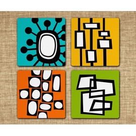 Mid Century Modern Retro Abstract Drink Coaster Gift Set of 4