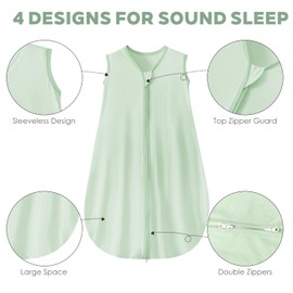 TURMEWU Baby Sleep Sack 12-18 Months, 100% Organic Cotton Wearable Blanket for Babies, 2-Way Zipper TOG 0.5 Lightweight Breathable Baby Sleeping Bag, 4 Sizes-GreenL