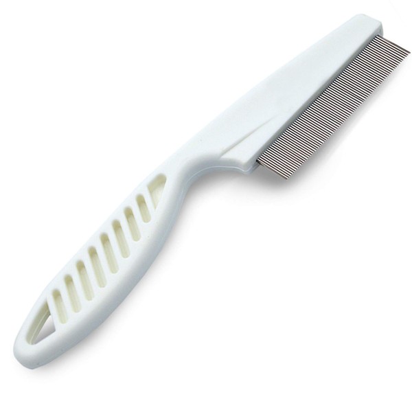 SunGrow Detangling Pet Comb for Dogs, Cats, Ferrets, Anti-static Groomer Removes Tangles & Knots, Tear Stain Removal, Stainless Steel Pins with Rounded & Smooth Ends, White Non-slip Grip Handle, 7.4"