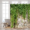 Spring Scenery Shower Curtains Set Green Leaves Plant Vine Stone