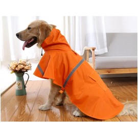 Adjustable Large Dog Raincoat with Strip Reflective - Waterproof Pet Rain Jacket Hoodie Poncho,for Large and Medium Dogs (Orange,L)