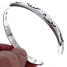 John Wayne Hammered Silver Skinny Cuff Unisex Sterling Navajo Bracelet 0017