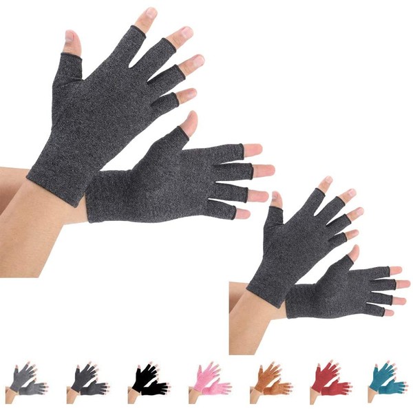2 Pairs Arthritis Gloves, Compression Gloves Support and Warmth for Hands, Finger Joint, Relieve Pain from Rheumatoid, Osteoarthritis, RSI, Carpal Tunnel, Tendonitis (Large, Black)