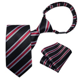 DiBanGu Children's Necktie, One-Touch Necktie, Formal Wedding, Necktie Handkerchief Set, Adjustable, School Entrance Ceremonies, Graduation Ceremonies, Black with Red Stripes